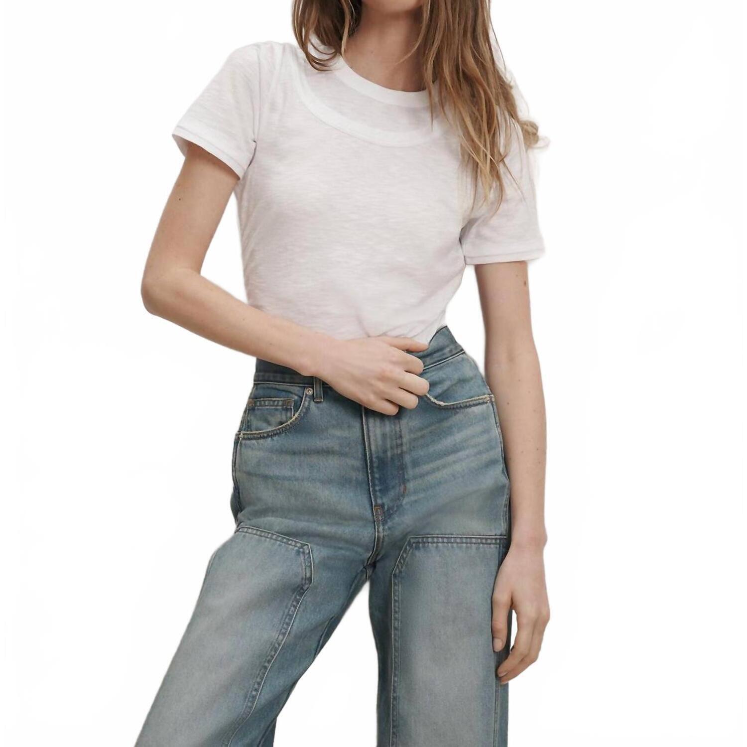 New Veronica Beard Damian Double-Collar T-Shirt In White